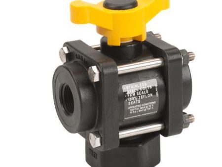 Banjo V075BL - 3 4  3-Way Bottom Load Poly Valve with 200 Max PSI, 3 4  Pipe Size & 1  Opening Thru Ball For Sale