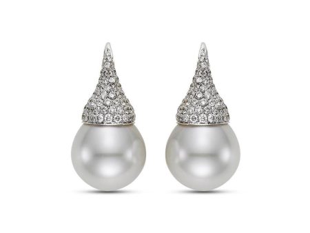 South Sea Pearl & Pavé Diamond Kiss Earrings Discount