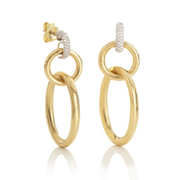 Pavé Diamond & Gold Open Link Drop Earrings Online now